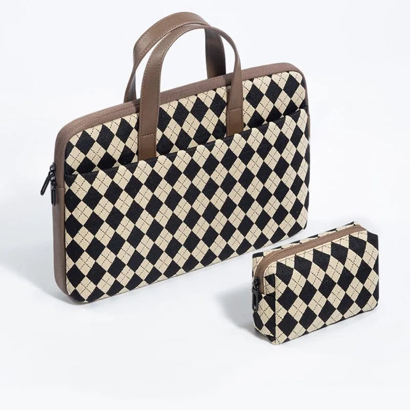 Diamond Lattice pattern protective laptop sleeve cover with zipper closure and card pocket