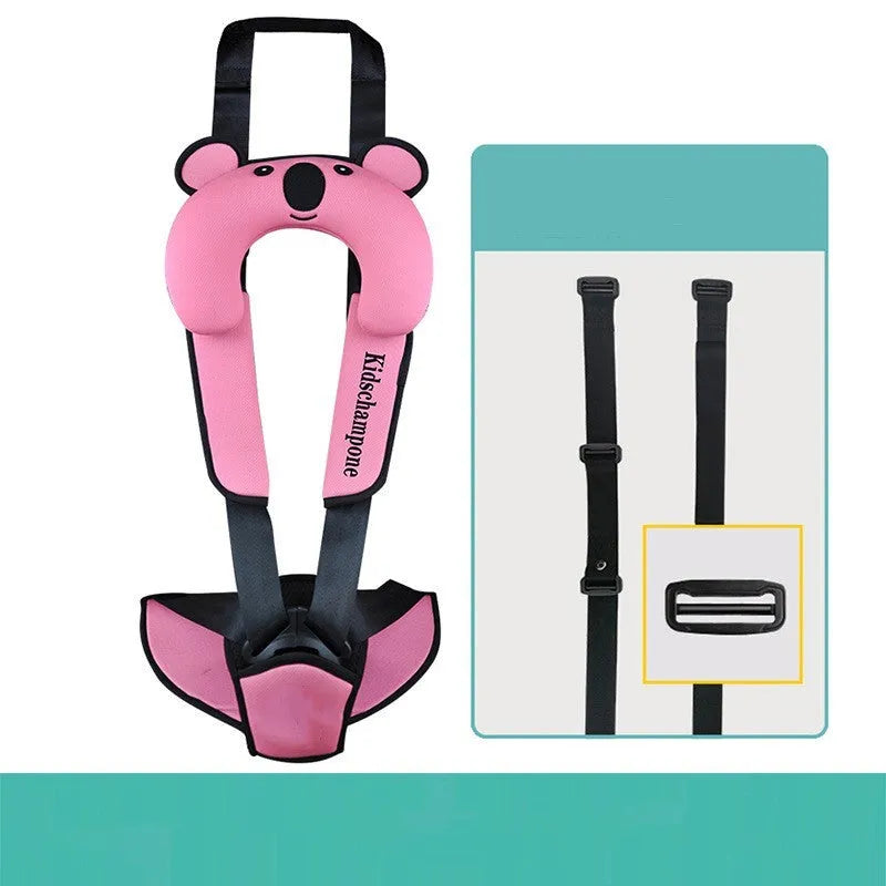 Portable child safety seat belt retainer in polyester fabric for toddlers 12-36kg.