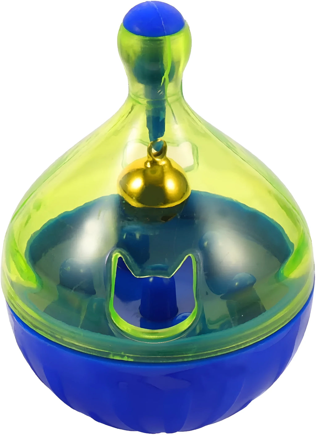 Blue tumbler-shaped pet treat dispenser toy for small and medium dogs and cats