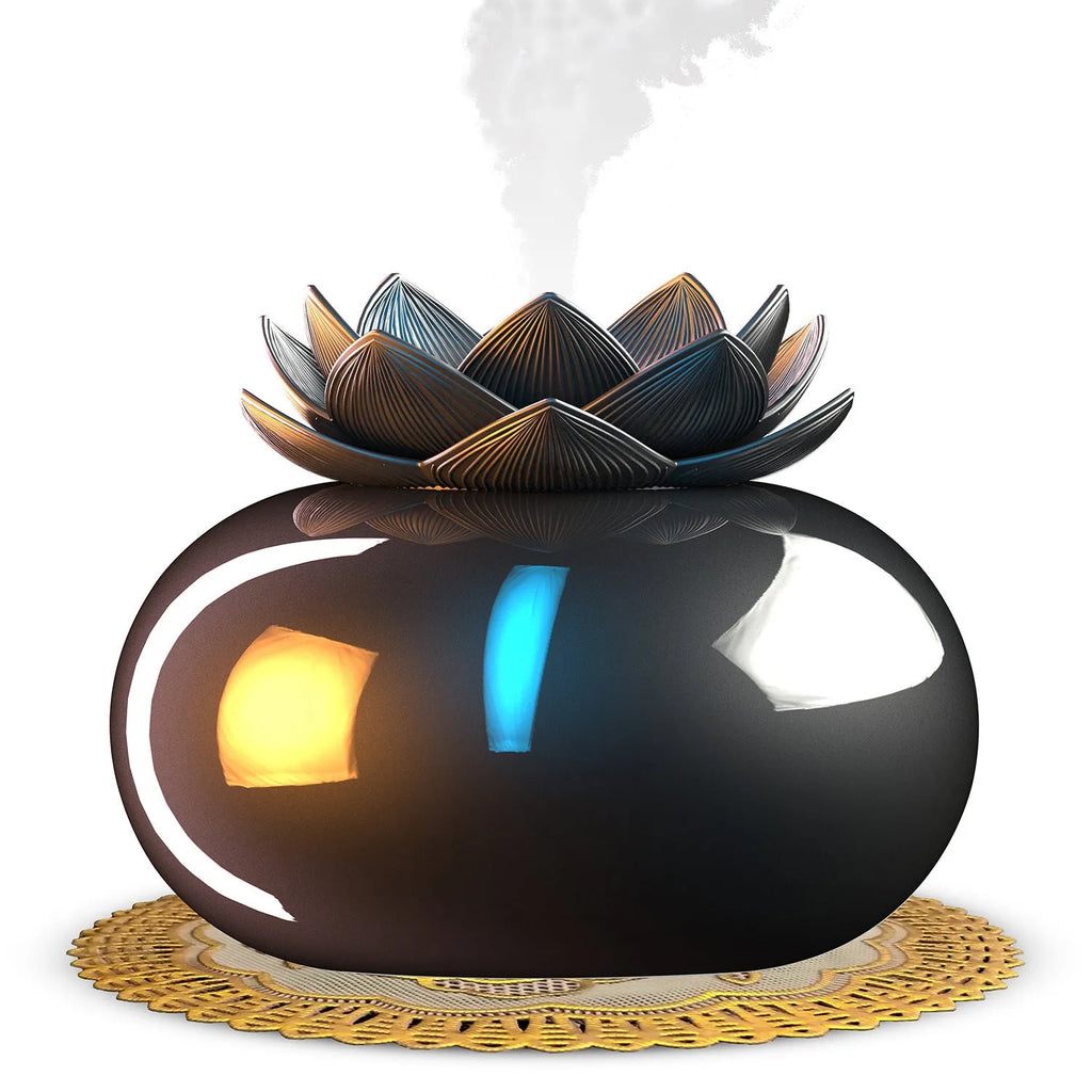Pure black round USB-powered ultrasonic aromatherapy humidifier on desktop