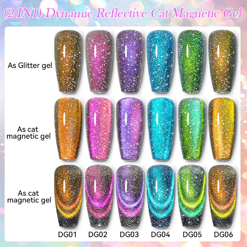Cat eye series UV nail polish gel bottles with diamond glitter fragments in six colour styles