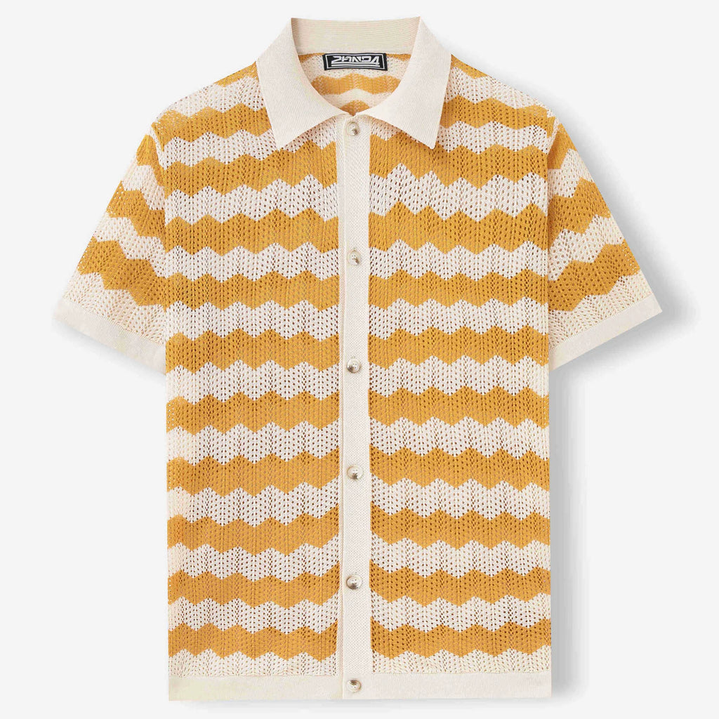 Short sleeve summer sweater with hollow jacquard corrugated texture and flocked detailing in Tencel fabric