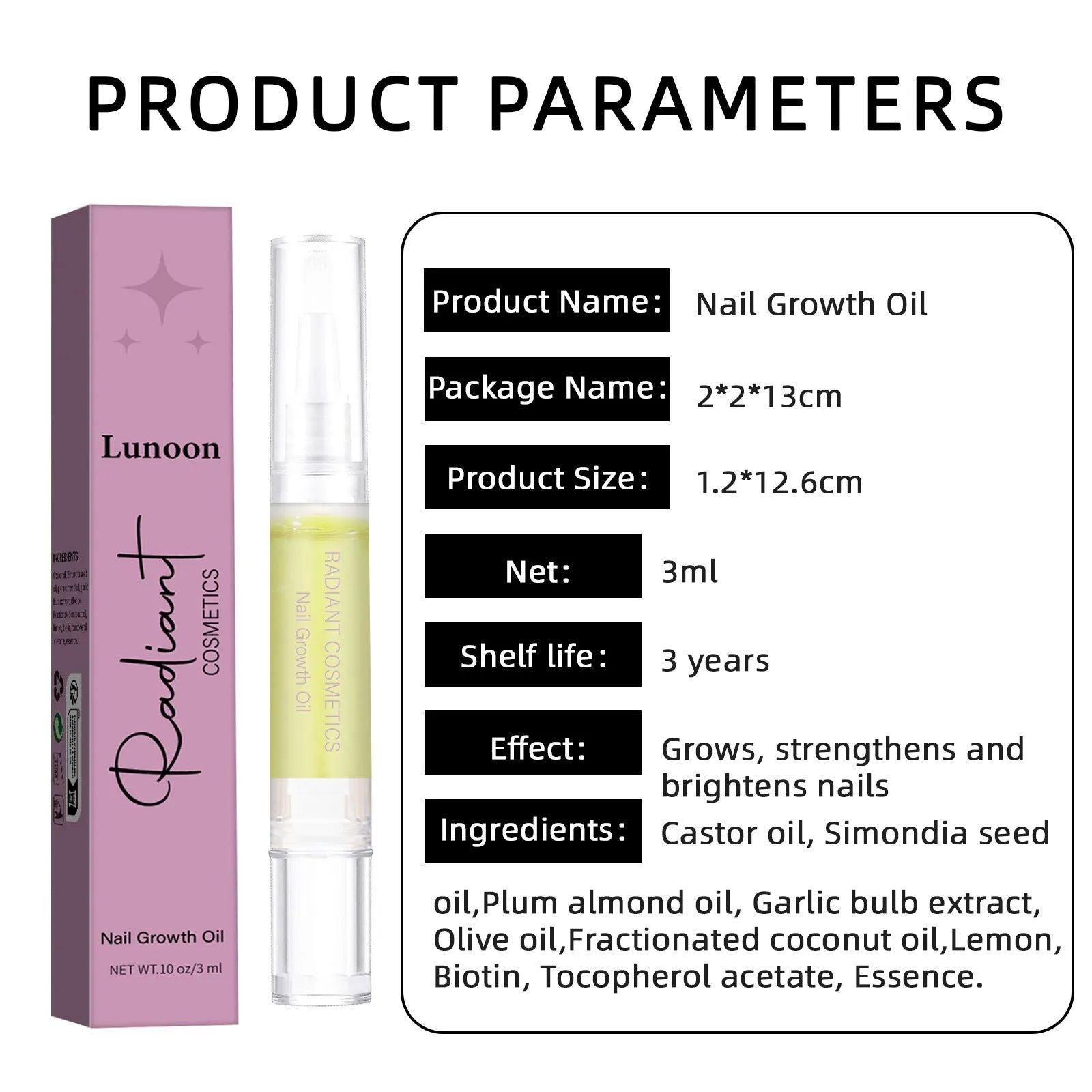 3ml bottle of nail growth treatment oil for cuticle care and moisturising