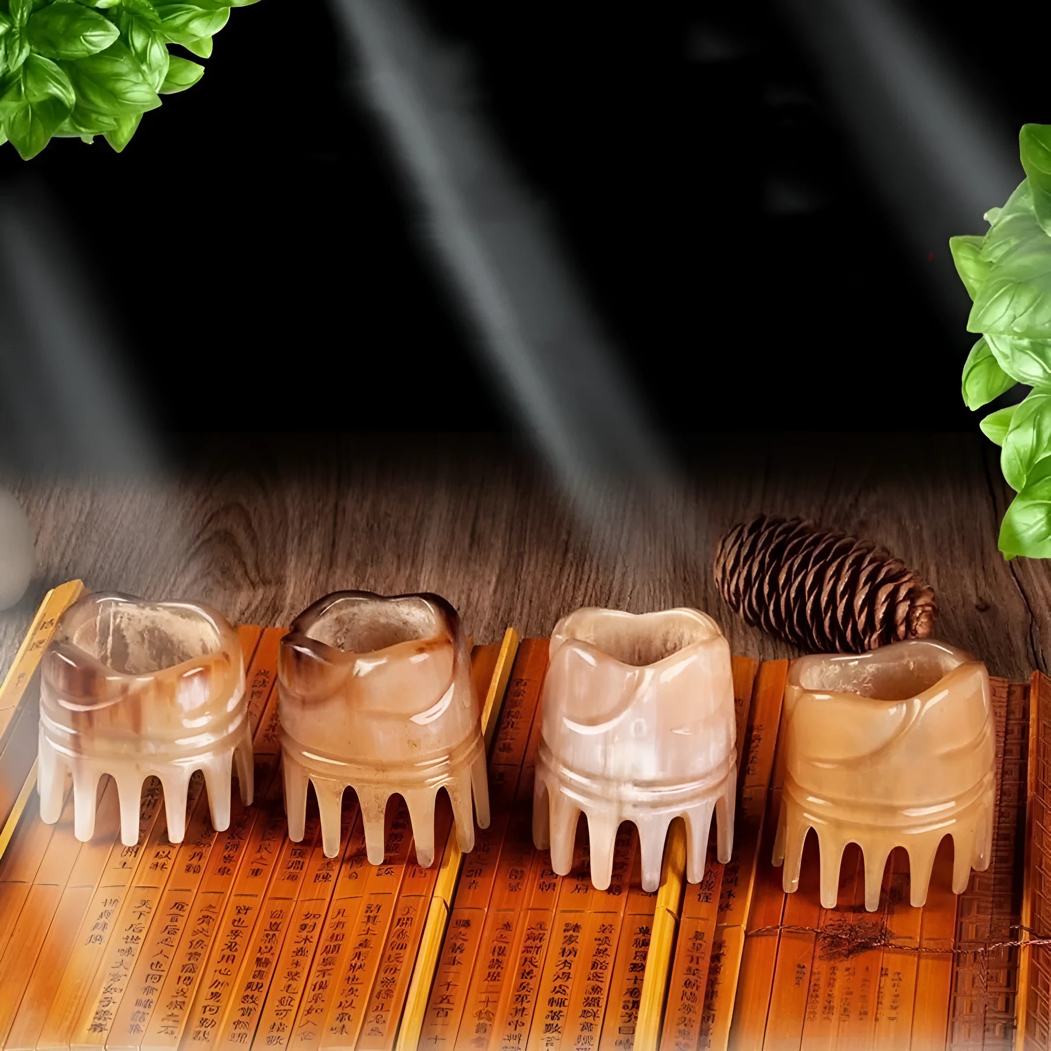 Black buffalo horn comb with wide teeth and fine teeth for head massage.