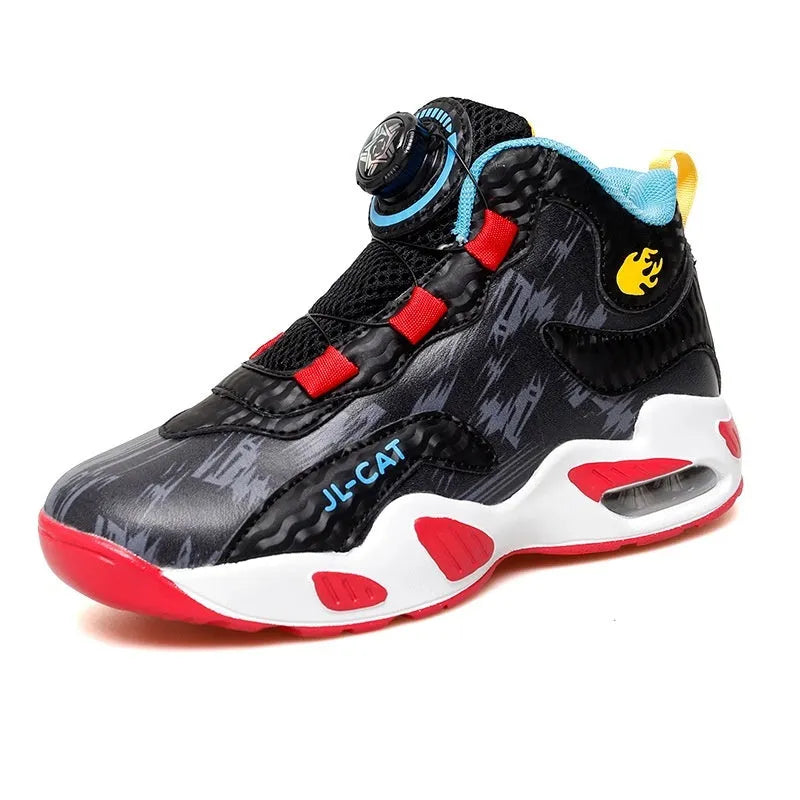 Children's rotating button fastening shoes in multiple colours with a waterproof PU sole.