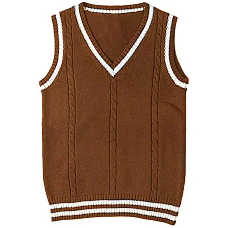 Women's V-neck striped waistcoat sweater in slim fit acrylic knit