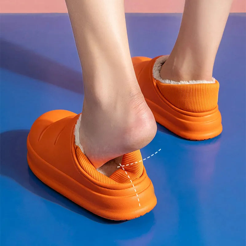 Couple cotton slippers with waterproof EVA sole and plush lining in six colours