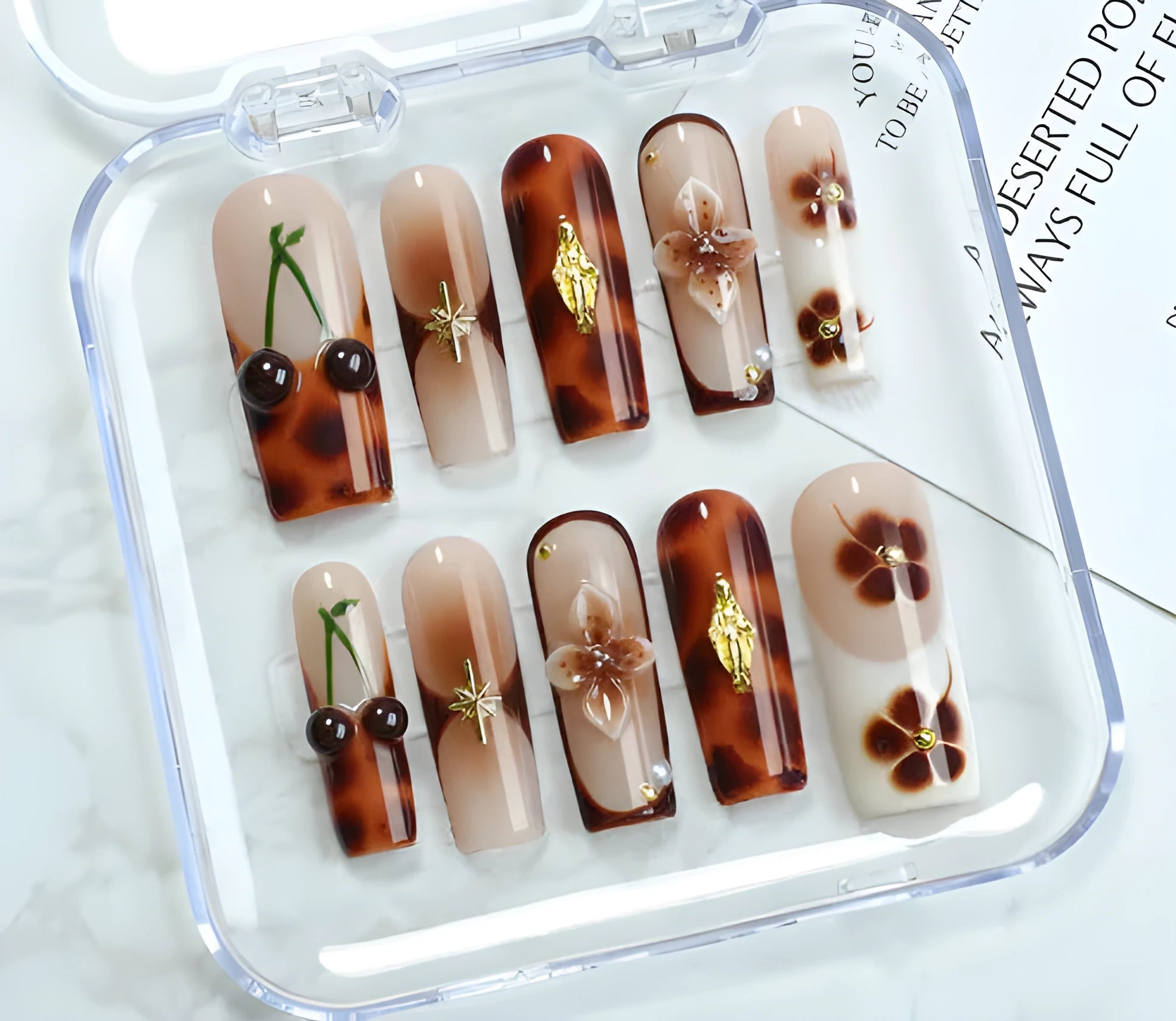 Handmade wearable French style nail art stickers with jelly glue and rubbing strip, in S, M, and L size codes.