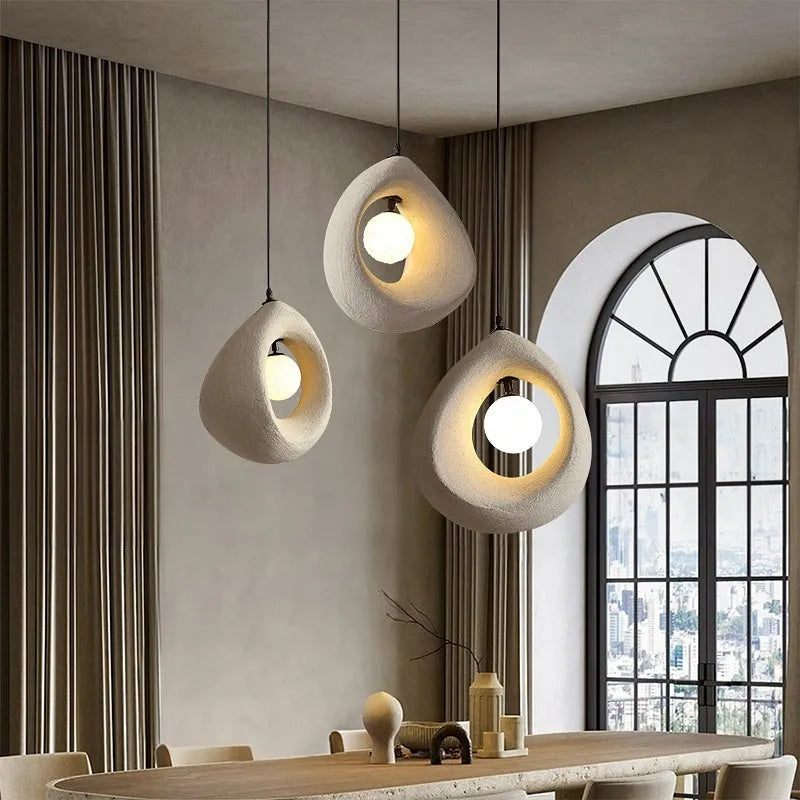 Modern retro style pendant chandelier with a large milky white rectangular lampshade