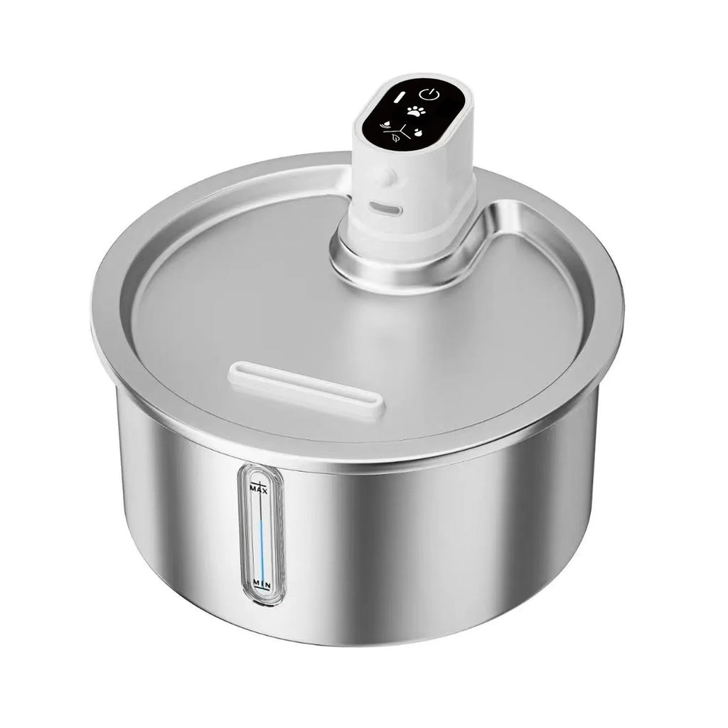 Stainless steel pet water fountain with heating base for cats and dogs in black colour option