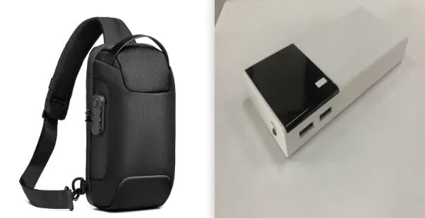 Black customised 20000mAh portable power bank with charging cable