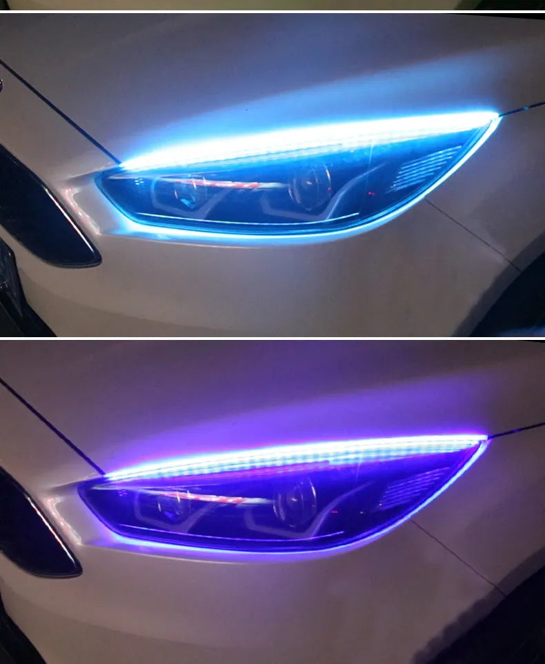 RGB colour-changing LED daytime running light strip with remote control for General Motors cars.