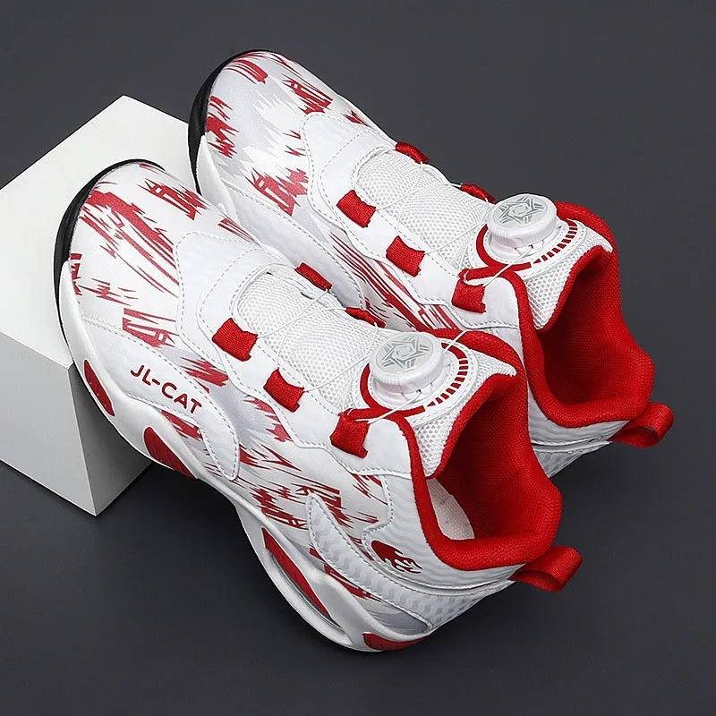 Children's rotating button fastening shoes in multiple colours with a waterproof PU sole.