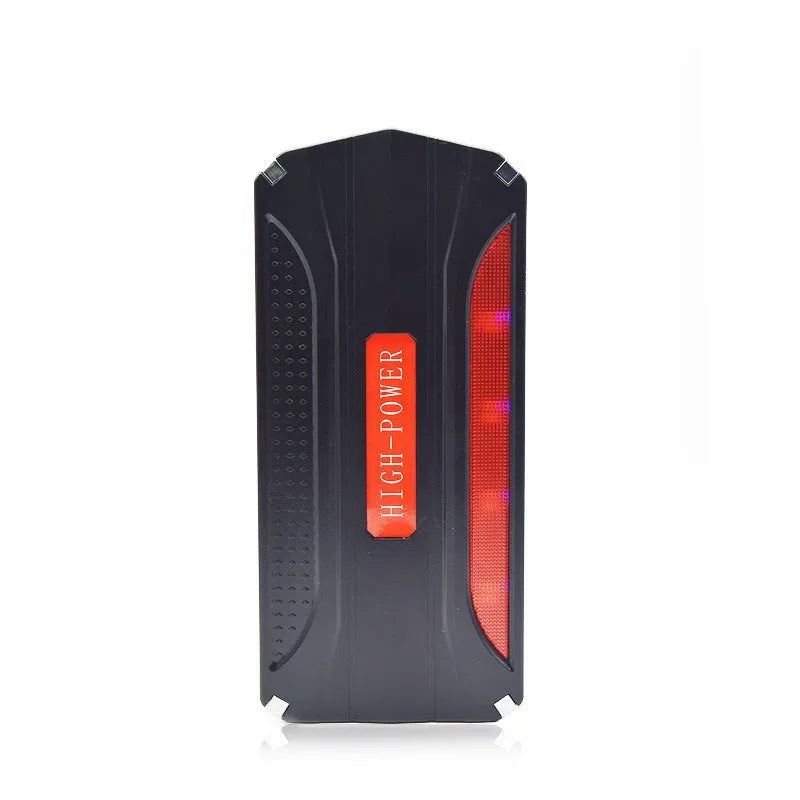 Black red vehicle emergency starting power supply measuring 178x80x30mm with 7800mAh capacity