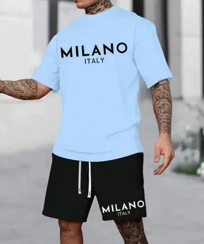 Men's polyester short sleeve suit set with matching shorts in five colour options