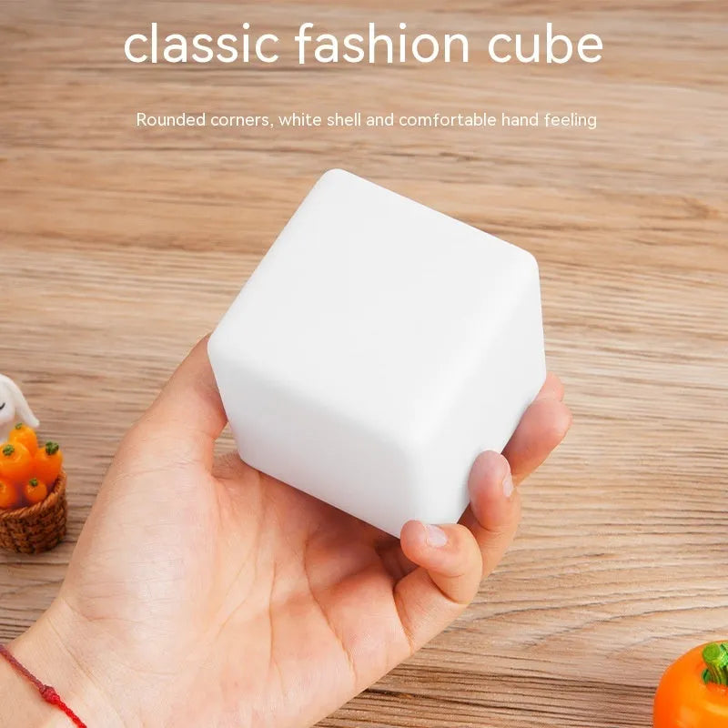 Small square seven-colour LED night light in European style, shown in 60mm and 80mm sizes.