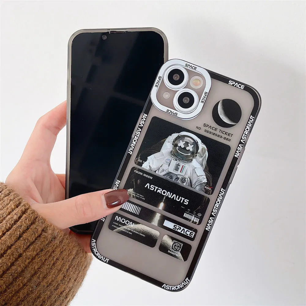 Fashion contrast colour space astronaut graffiti phone case for iPhone in blue-black silicone and TPU