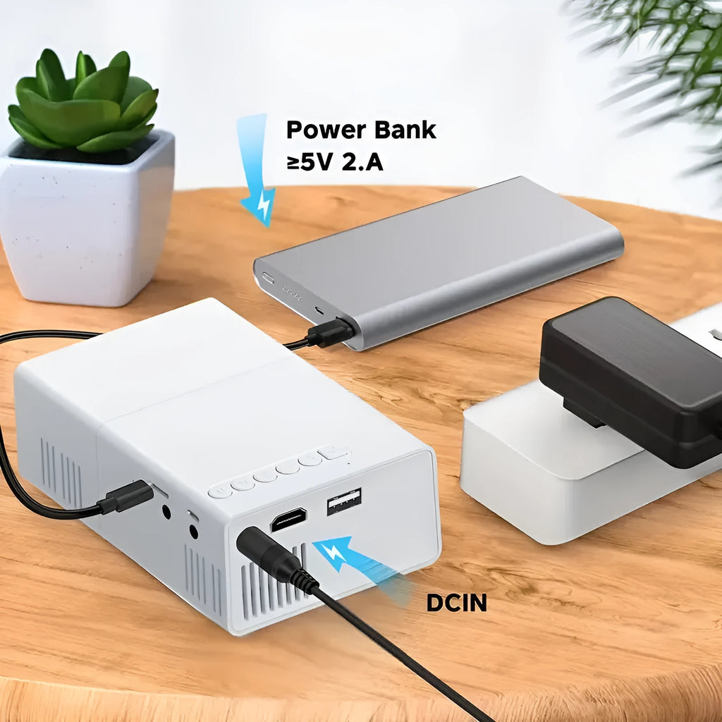 M100 mini LED portable digital projector in black or white with remote control and cables