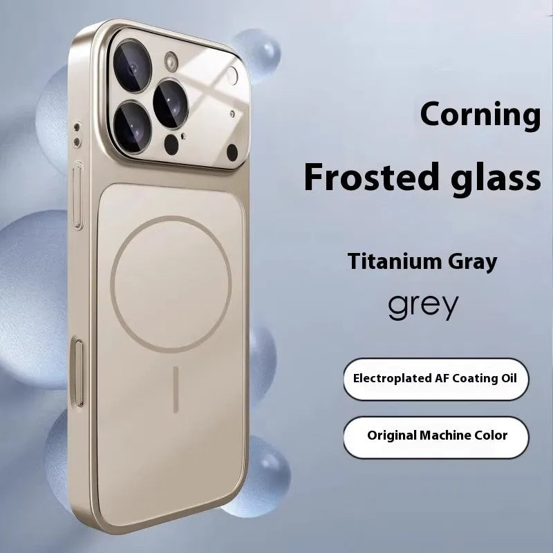 Matte black magnetic shockproof iPhone case with integrated tempered glass screen protector.