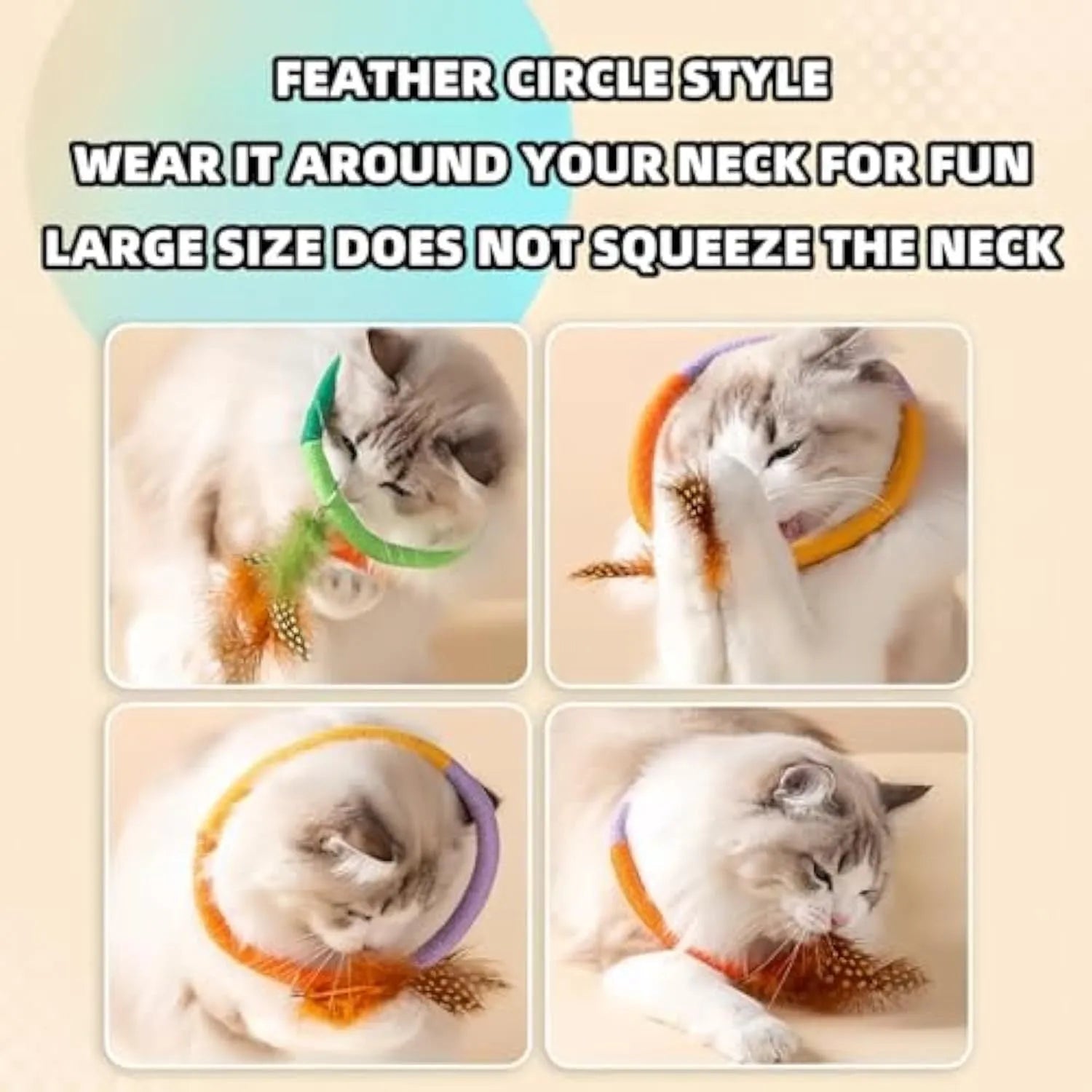 Green circular cotton rope cat toy with feathers and catnip for chewing and kicking play