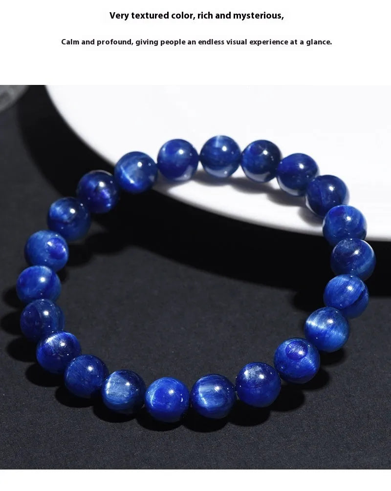 Natural blue crystal ball bracelet with geometric Ruyi design in polished grade 7A crystal