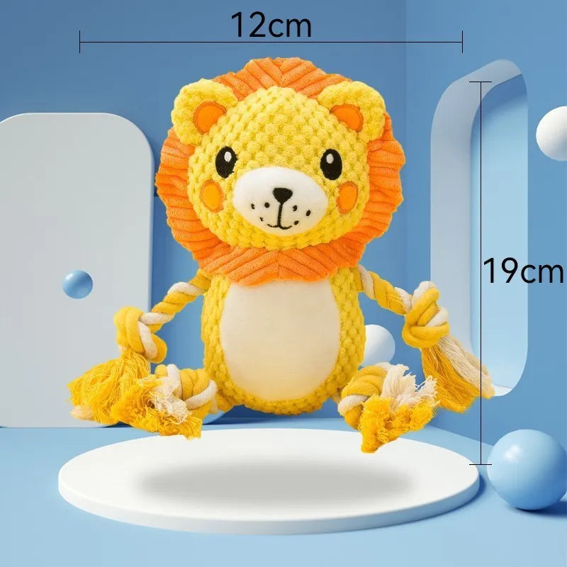 Lion and monkey plush squeaky dog toys bundle for medium and large breed dogs
