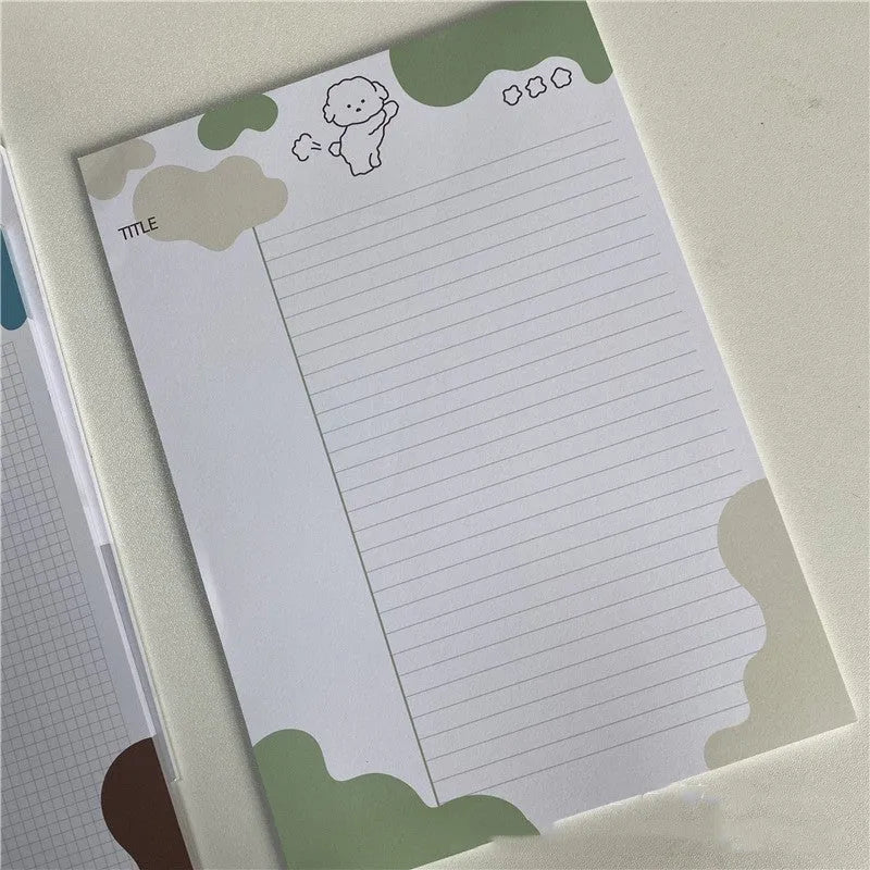 B5 sticky note paper pad with Korean puppy dog design in six colour options