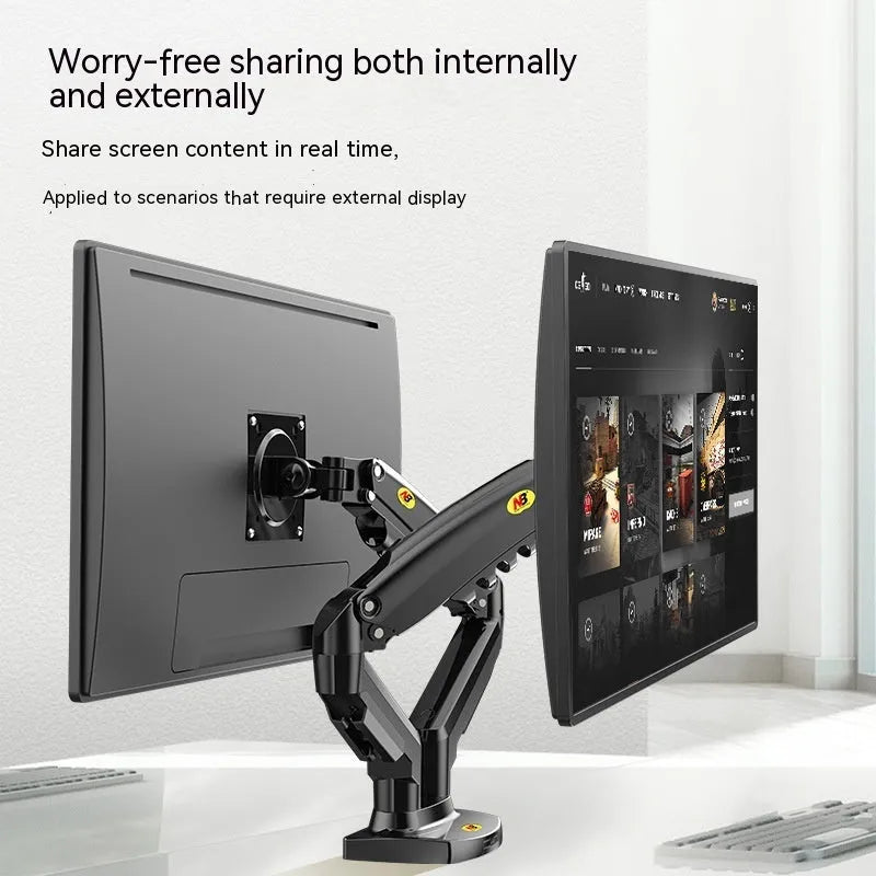 Dual screen computer monitor lifting bracket with aluminium alloy frame on a desk