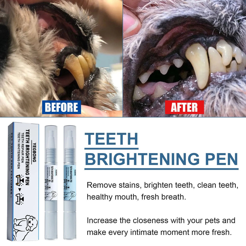 Yegbong pet teeth whitening pen with 3ml+3ml gel and two dental brushes for dog and cat tartar removal