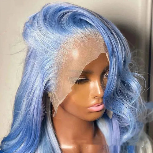 Body wave human hair lace front wig with straight bangs on a mannequin head