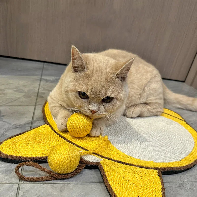 Yellow cat scratching board with Corgi design, 37x40cm sisal scratching pad with anti-slip base