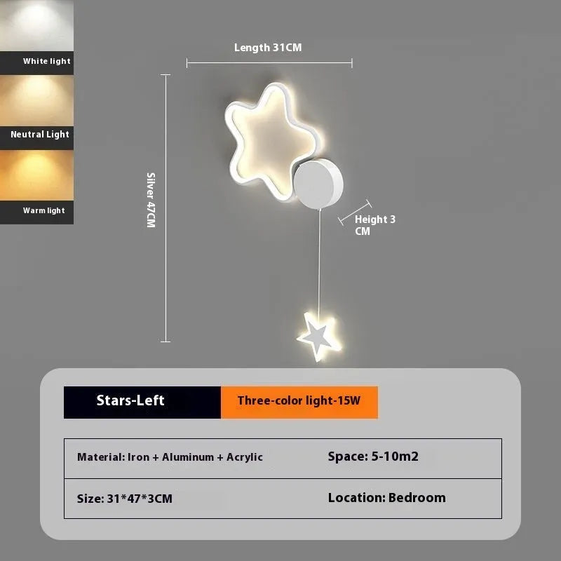Five-pointed star shaped wall lamp with a cartoon cloud design, available in black or white.