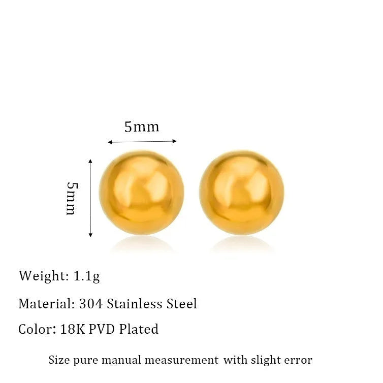 Stainless steel ball stud earrings in gold and silver colours with geometric round design
