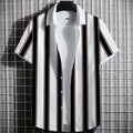Men's linen short sleeve t-shirt with simple 3D printed striped pattern, shown in one of seven available colours.