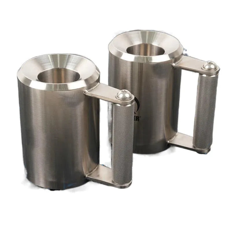 Silver 8kg stainless steel dumbbell cup weight on a grey background