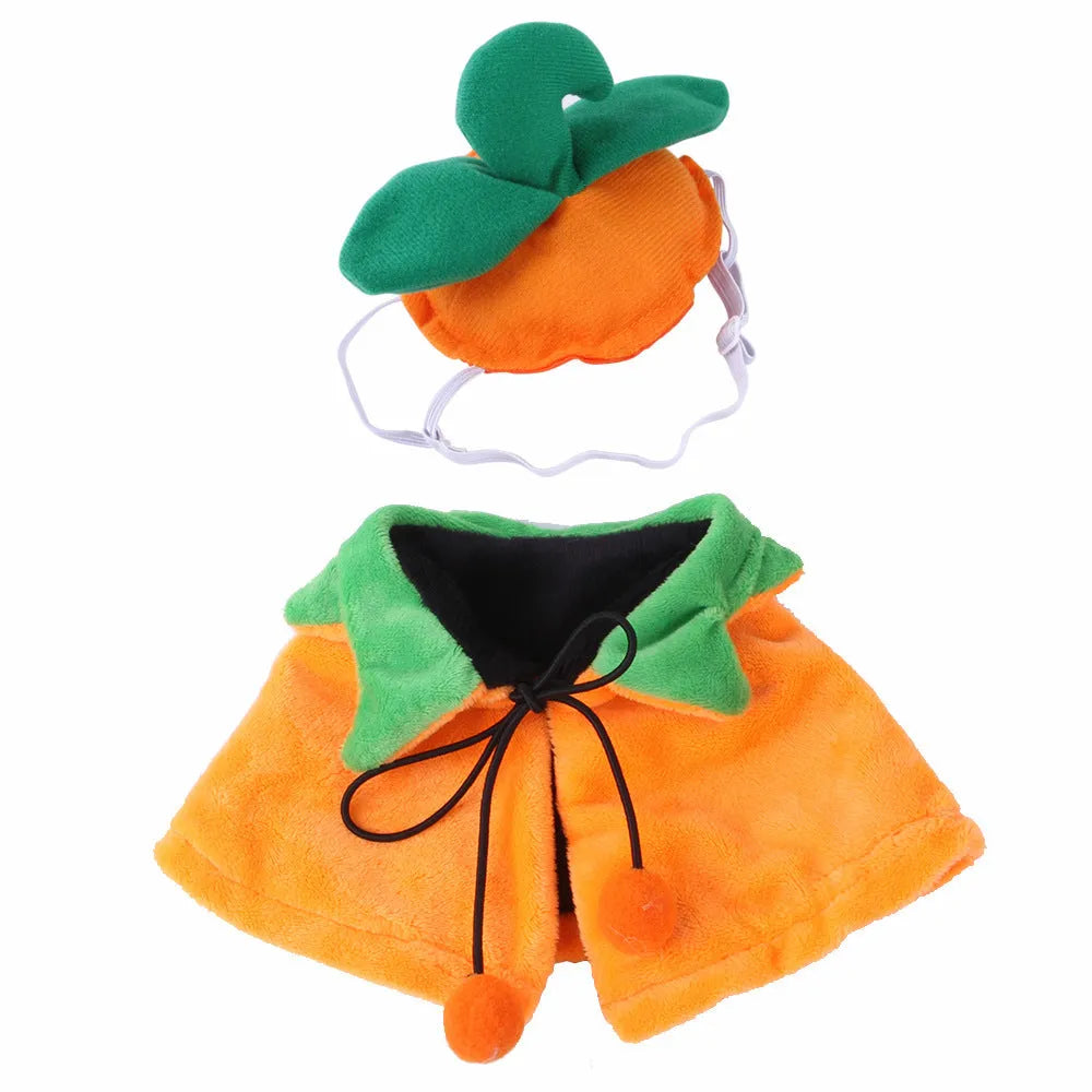 Orange plush Halloween pumpkin cloak for a dog or cat, shown in size M.