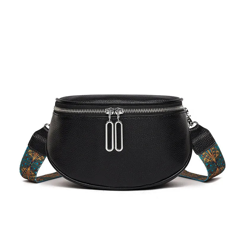 Women's soft PU leather messenger bag in saddle shape with crossbody strap