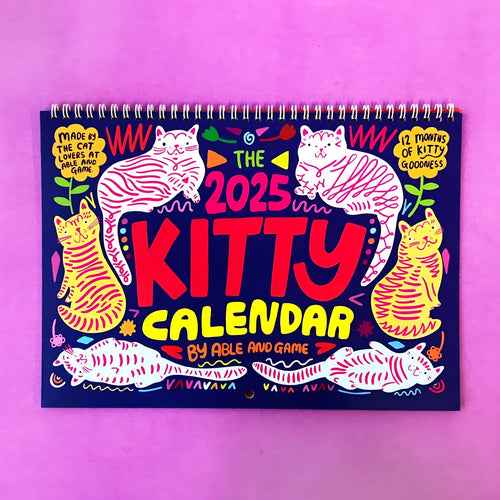 A4 cat calendar wall planner with hanging hook showing domestic cat illustrations