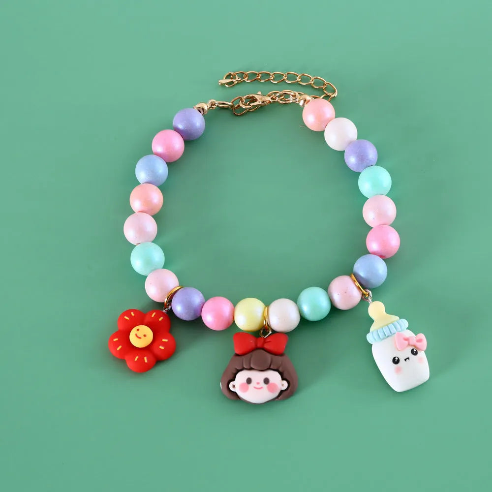 Colourful resin pet collar and bracelet set in macaron colours with pearl and dream moon decorations