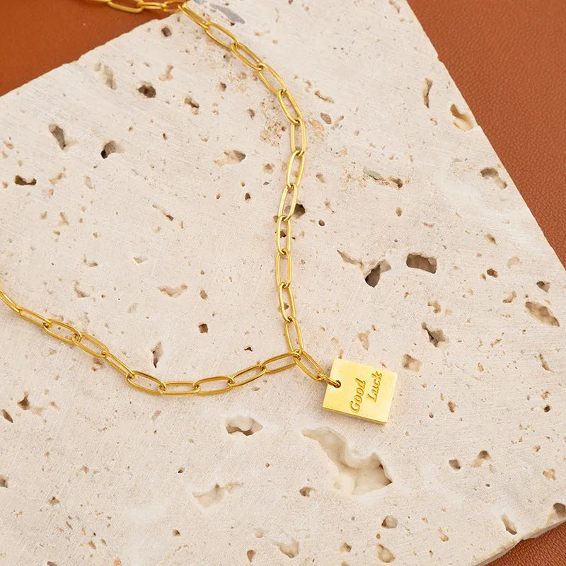 Titanium steel square plate goodluck letter anklet for women with personalised text design