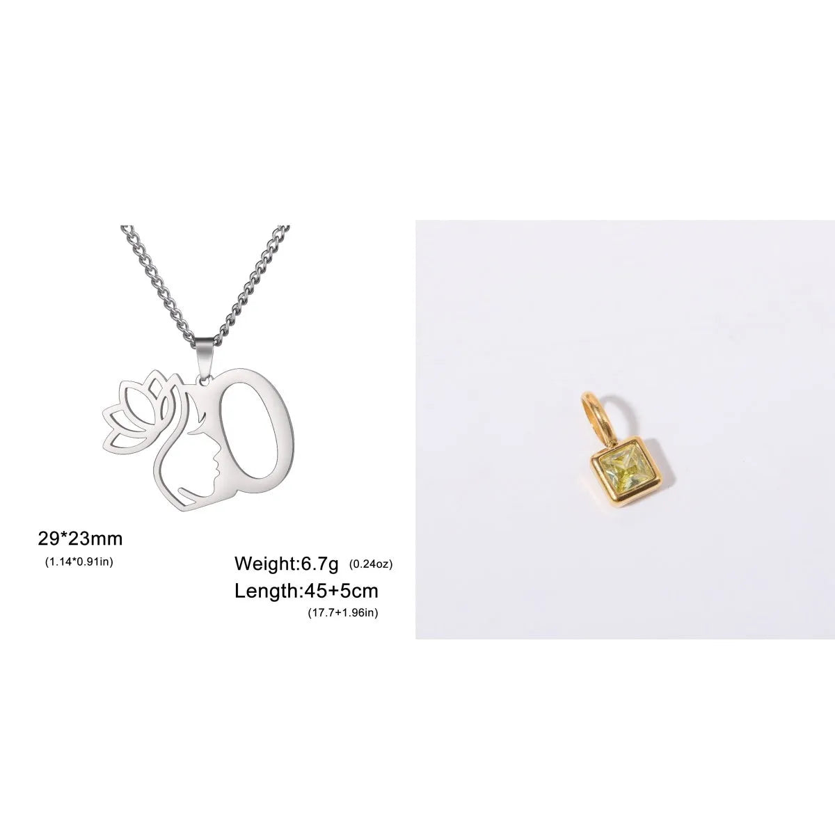 Stainless steel necklace with cross chain and a single initial letter pendant in gold tone.