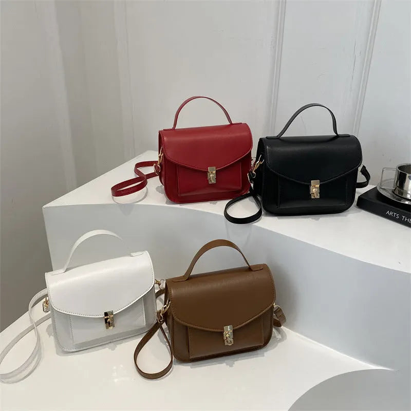 Retro style men's shoulder messenger bag in horizontal square shape with document pocket