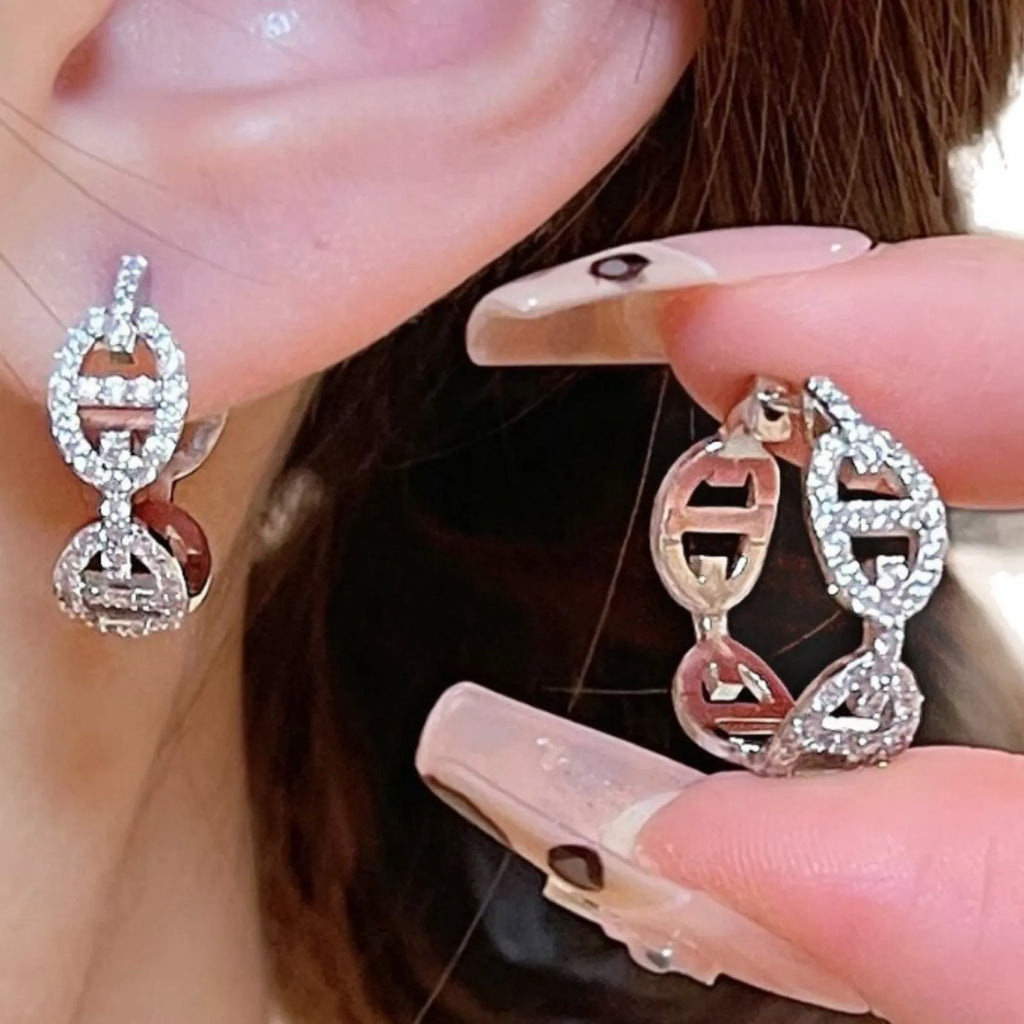 Women's diamond design earrings in silver, gold, and rose gold thick gold-plated finishes
