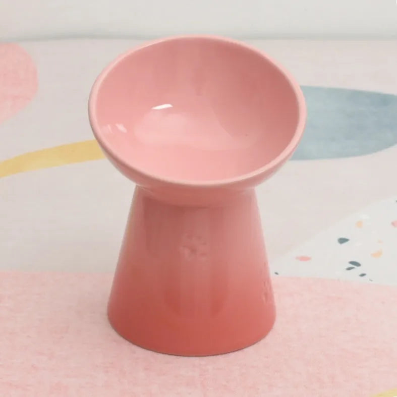 Ceramic pet bowl with raised base and various rim shape options
