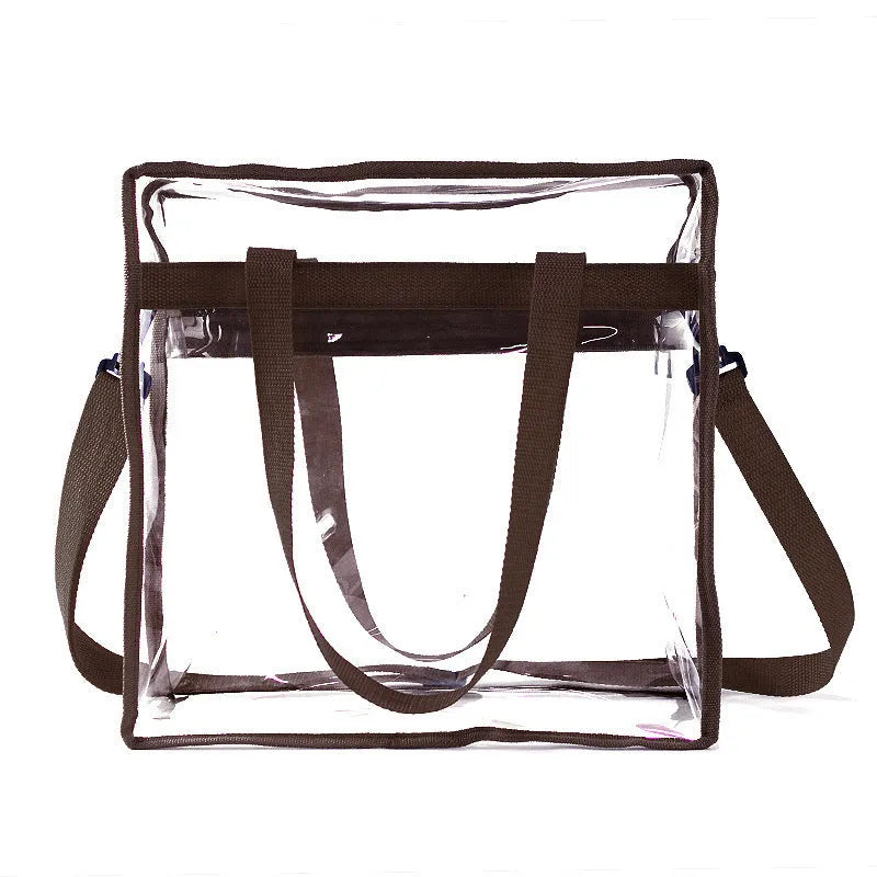 Women's PVC messenger bag with transparent front compartment and crossbody strap in a selection of colours.