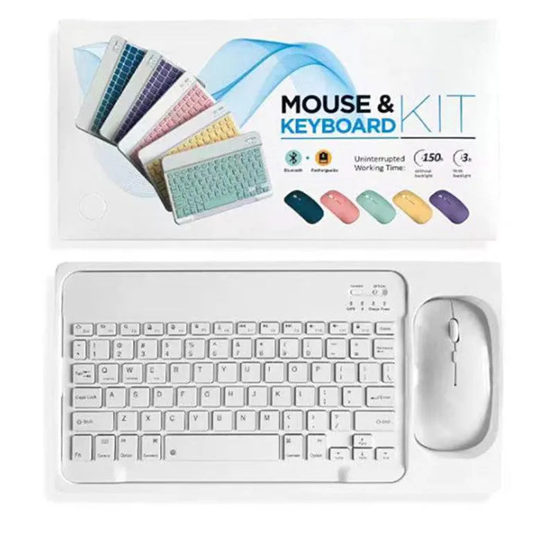 10-inch Bluetooth keyboard and wireless mouse set in multiple solid colours including pink, green, and yellow