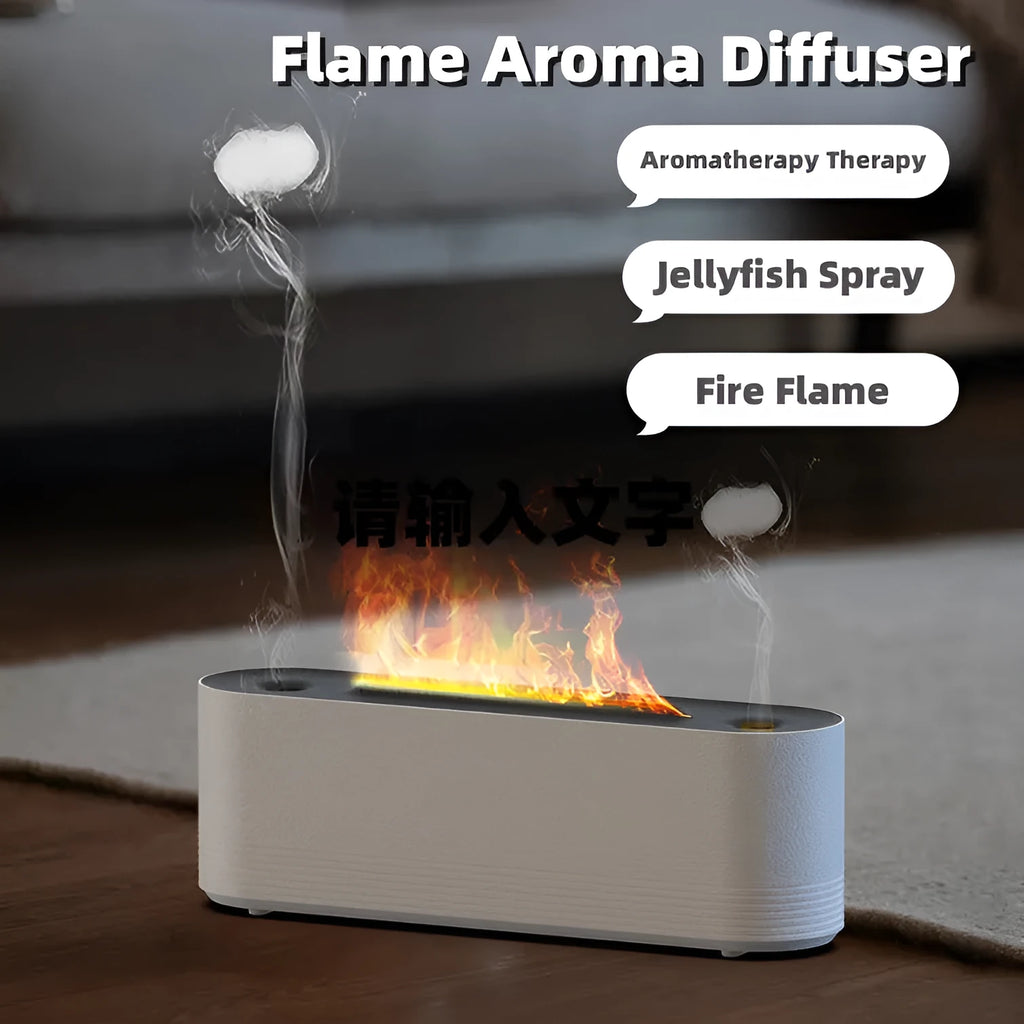 Black Flame Air ultrasonic humidifier with LED lights creating mist and flame effect illumination