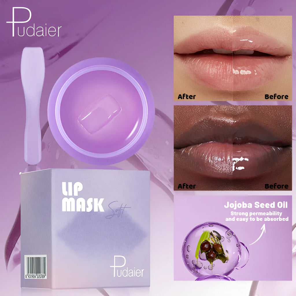 Lip balm exfoliating treatment mask with plastic scraper tool in box packaging