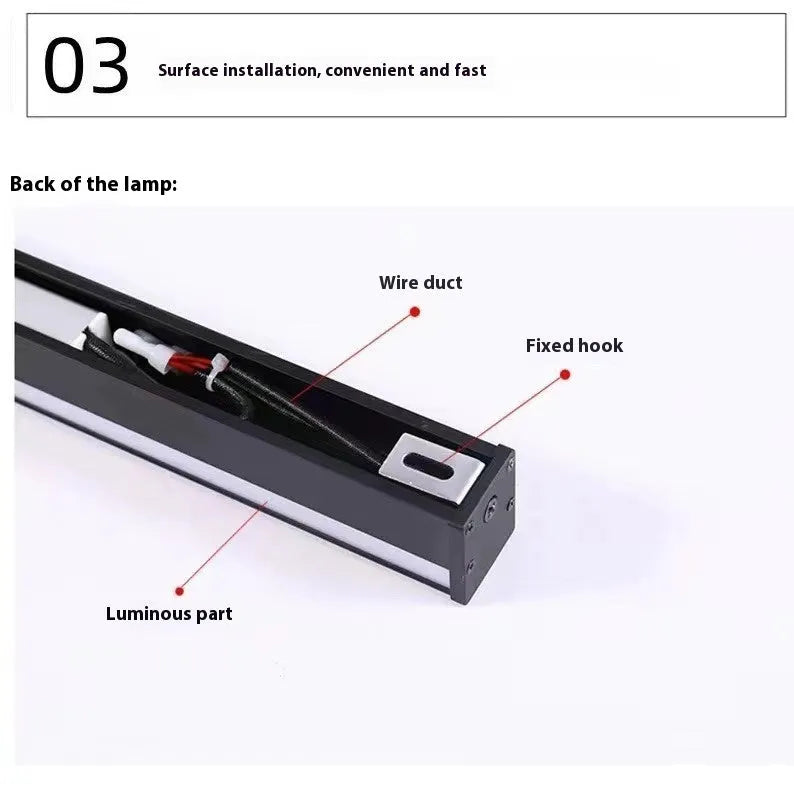 80 cm long black aluminium LED strip wall lamp with touch control for three white light colours.