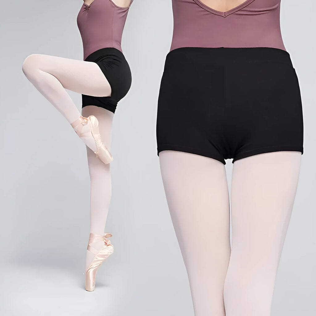 Black cotton dance shorts for women's ballet practice and fitness exercise